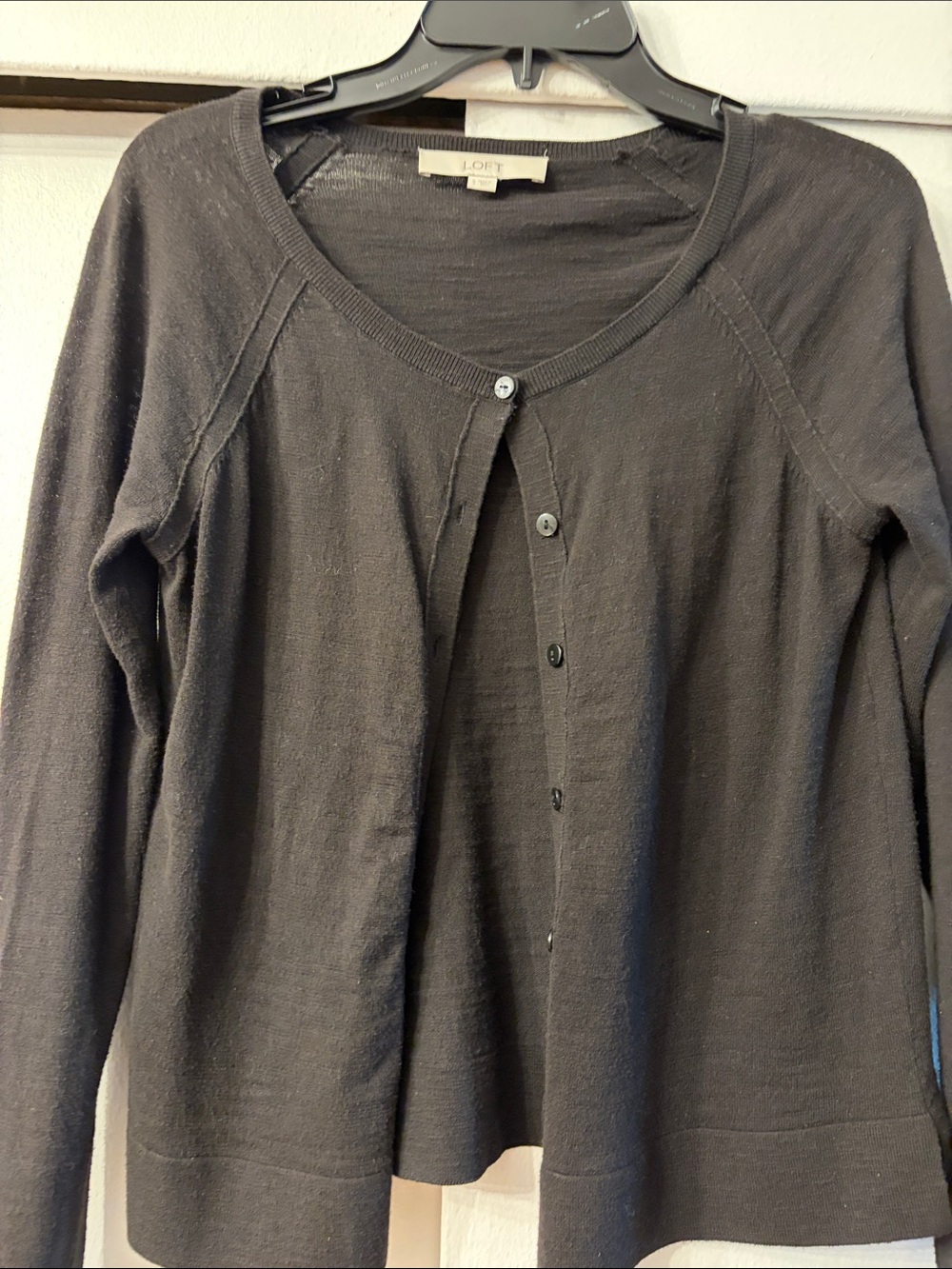 LOFT Black Lightweight Button-Front Cardigan Sweater